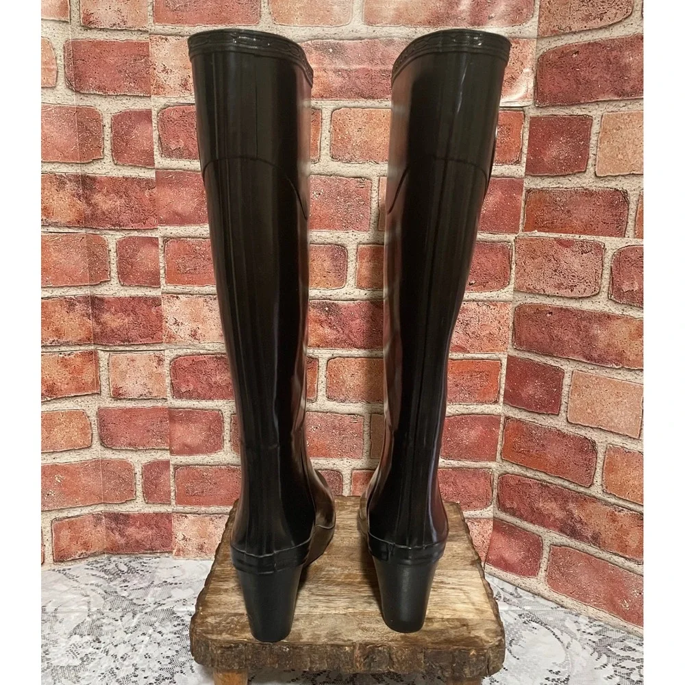 Hunter Champery Black Wedge Rain Boots W23955 Rubber Tall Platform Womens 8
